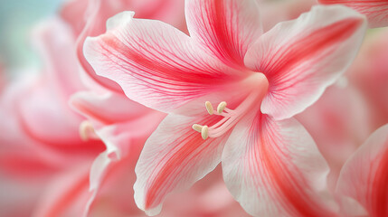 Fototapeta premium Close-up White and pink Nerine flower From inside