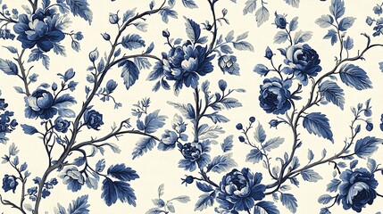 A seamless blue floral pattern on white creates a delicate and timeless tileable texture.