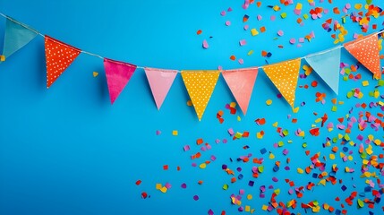 Obraz premium Vibrant Triangular Flags and Confetti Backdrop