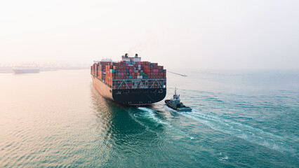 Rear view cargo container ship. Business logistic transportation sea freight, Cargo ship, Cargo...