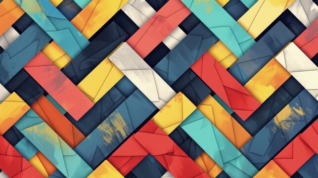 A seamless pattern with abstract, cubist-style blocks of color interlocking in a visually engaging, painterly composition.