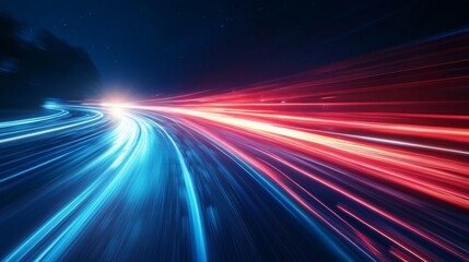 A futuristic speed motion with blue and red rays of light.