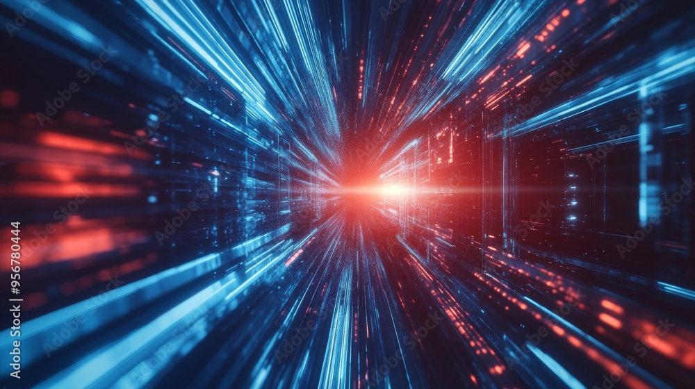 Poster motion with blue and red light rays abstract background in futuristic style