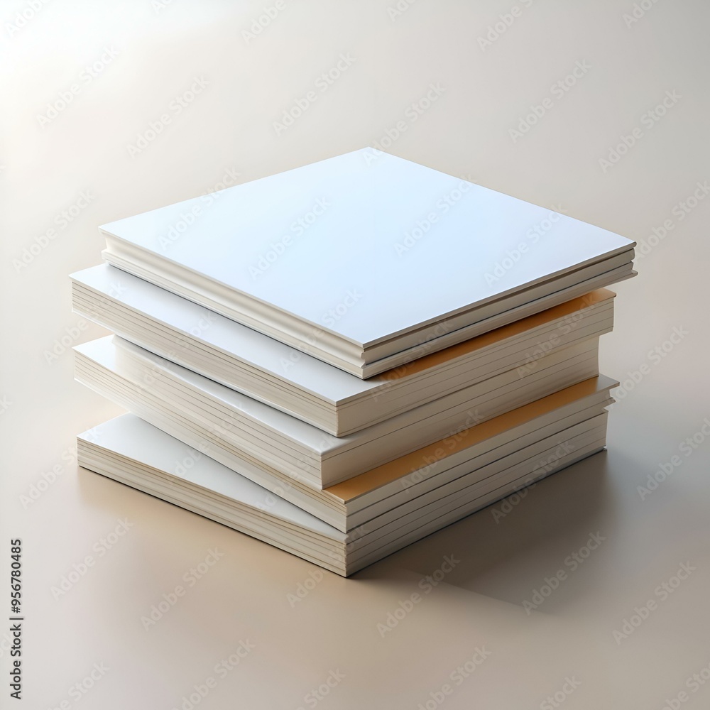 Poster a stack of blank books with a subtle cream background. perfect for showcasing your design or text.