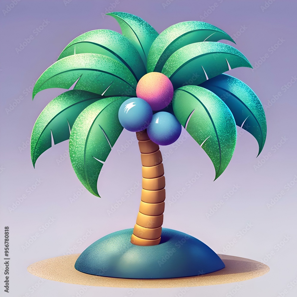 Aufkleber a vibrant and cheerful 3d illustration of a stylized palm tree with colorful coconuts. perfect for a