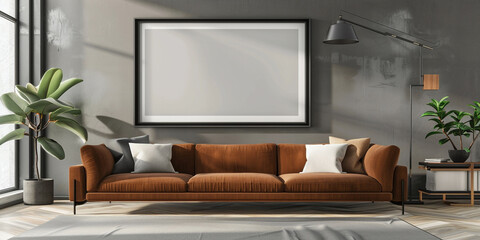 Mock up frame in cozy home interior background