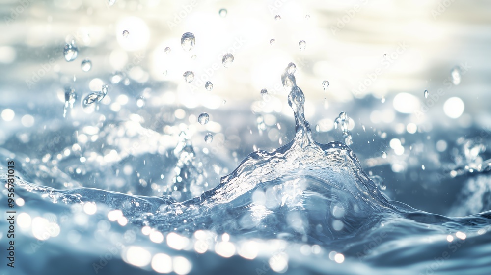 Poster rippling water droplets create mesmerizing patterns in sunlight above a tranquil surface during a se