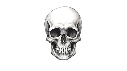Fototapeta premium Black and white retro skull illustration on white background，generated with AI.
