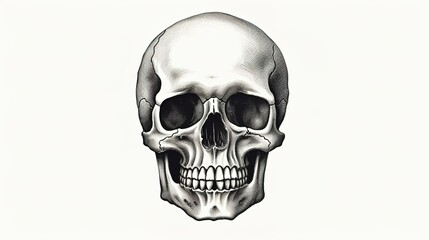 Obraz premium Black and white retro skull illustration on white background，generated with AI.