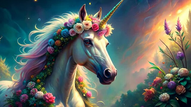 White cartoon stallion running in the park