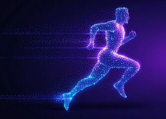 Fototapeta premium The concept of sport science depicts a polygonal male athlete running with light effects