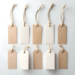 Set of eight blank kraft paper tags with twine.