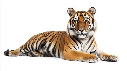 Obraz premium Tiger lying down on white background
