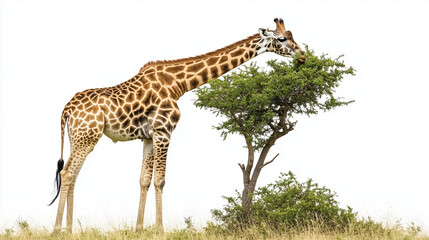 Obraz premium Giraffe eating on a white background