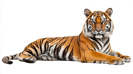 Obraz premium Tiger lying down on white background