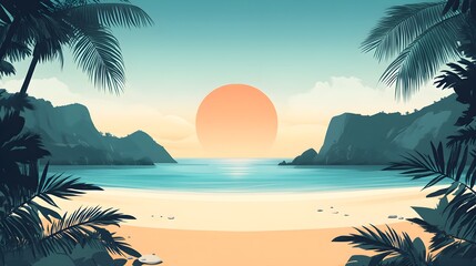 Fototapeta premium Flat design of a serene beach scene with minimal elements