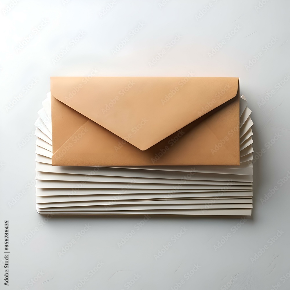 Poster a simple yet striking image of a single brown envelope on top of a stack of white envelopes.