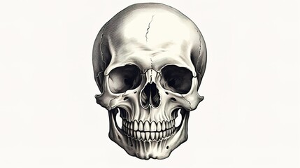 Obraz premium Black and white retro skull illustration on white background，generated with AI.