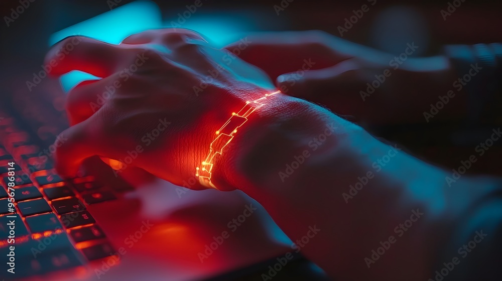 Poster wrist pain from prolonged typing and computer usage concept