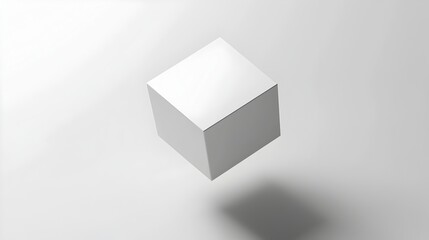 Floating 3D Geometric Cube with Clean Lines and Sharp Edges on White Background