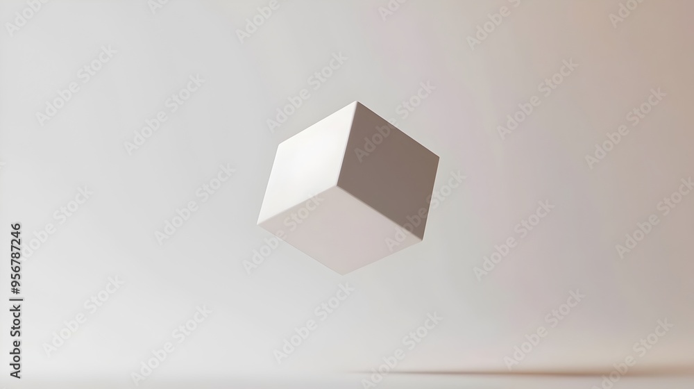 Aufkleber minimalist 3d geometric cube floating on a white background