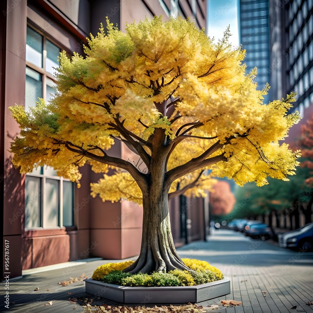 Poster a 3d rendering of a ginkgo tree in autumnal colors.