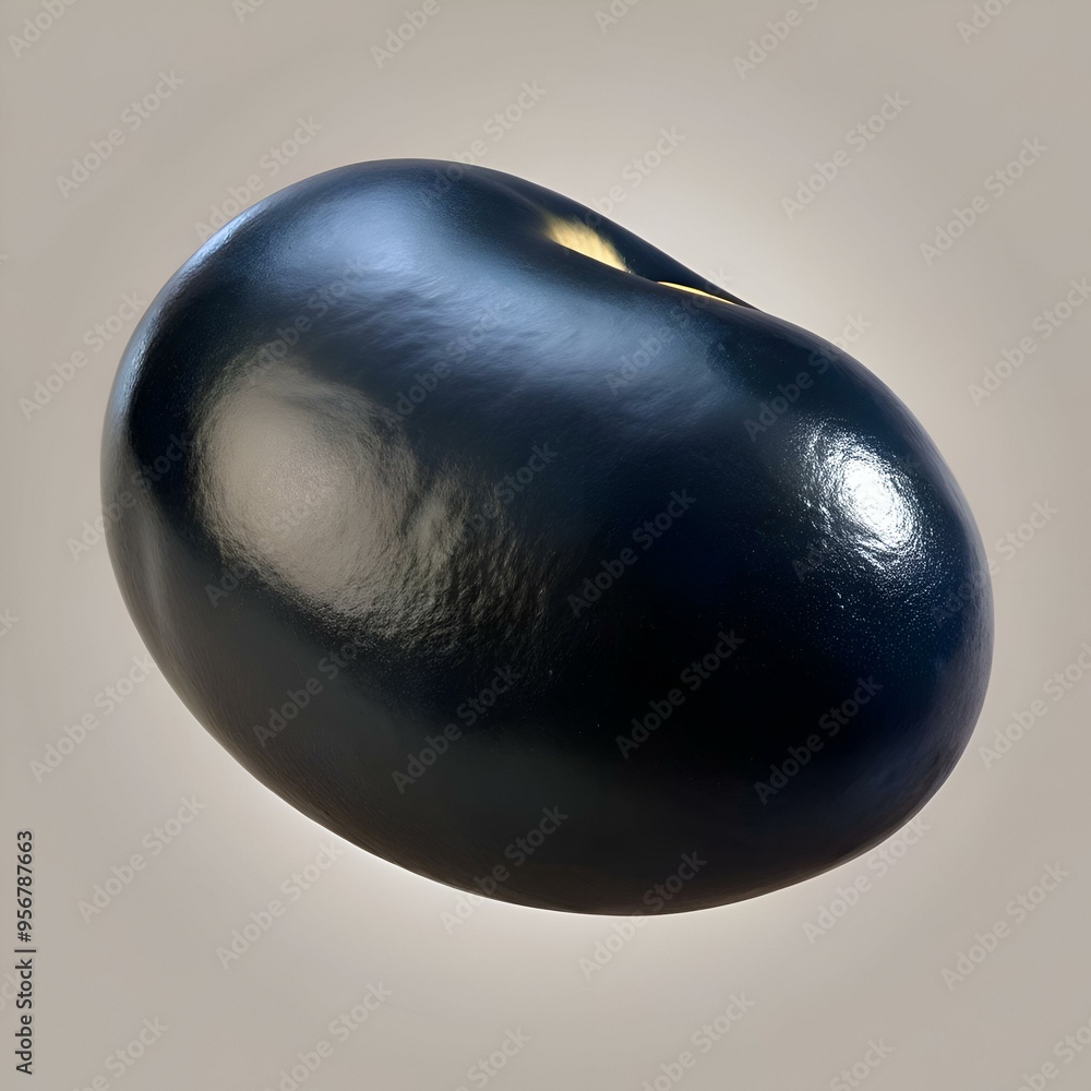 Poster a high quality 3d rendering of a single black bean. showcasing its smooth. glossy surface and natura