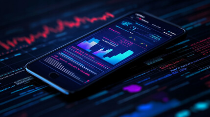 This image of a smartphone displaying stock market data is popular for mobile trading app promotions.