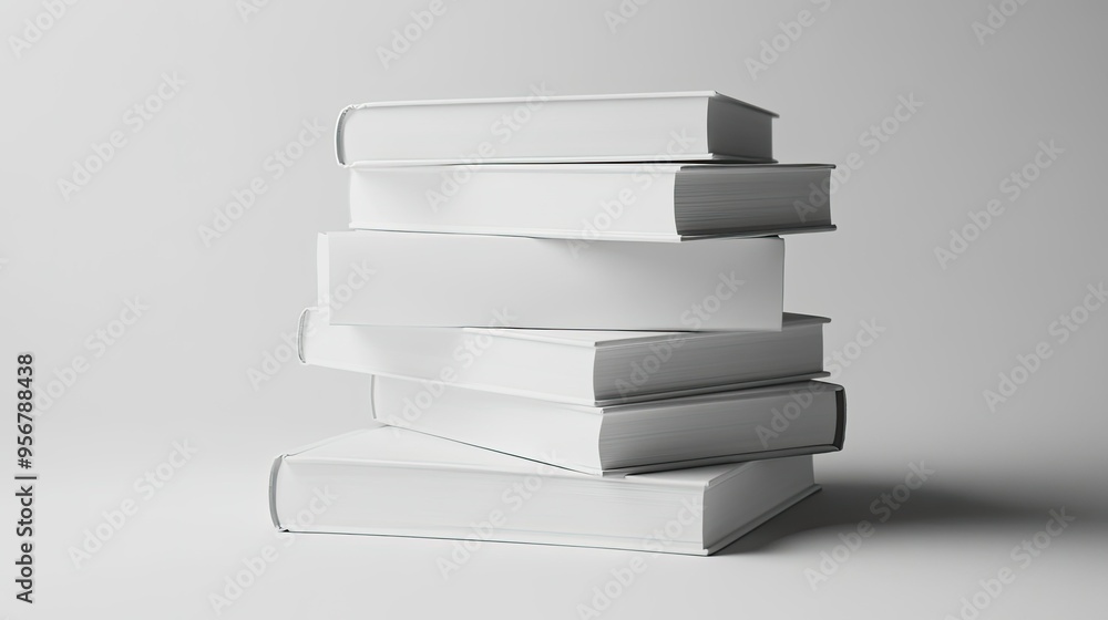 Poster white blank books stacked in a tidy arrangement, set against a plain background to emphasize their s