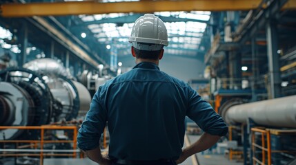 Fototapeta premium Engineer Overseeing Industrial Machinery in Factory