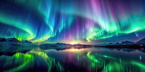 Naklejka premium Ethereal and mysterious aurora , Northern lights, night sky, celestial, colorful, glowing, magical, nature