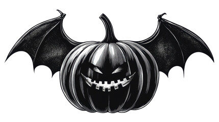 Naklejka premium A spooky black pumpkin with bat wings, perfect for Halloween themes, decorations, and creative designs.