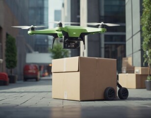  Drone Delivery of Package in Urban Setting During Daytime. Generative AI