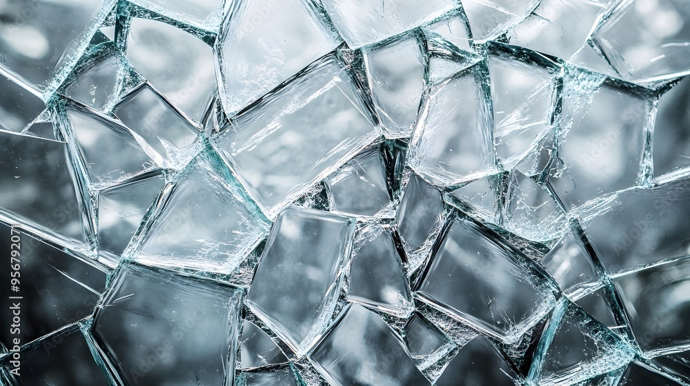 Poster Mesmerizing Macro Photography Showcasing the Captivating Texture and Sharp Angles of Intricate Glass Shards Artfully Arranged in a Striking Abstract Pattern