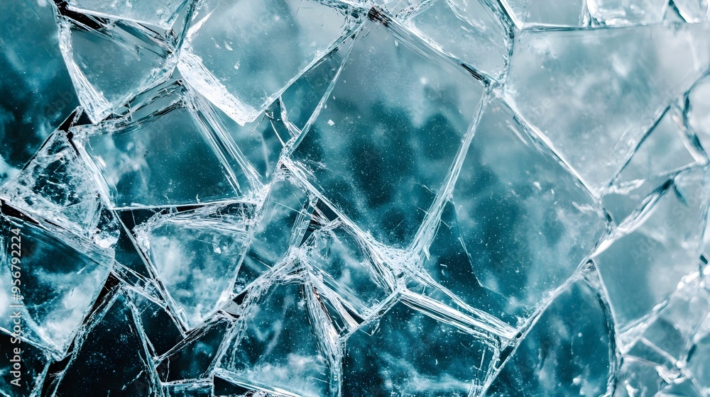 Poster exquisite macro photograph of shattered glass arranged in pattern showcasing the clear texture sharp