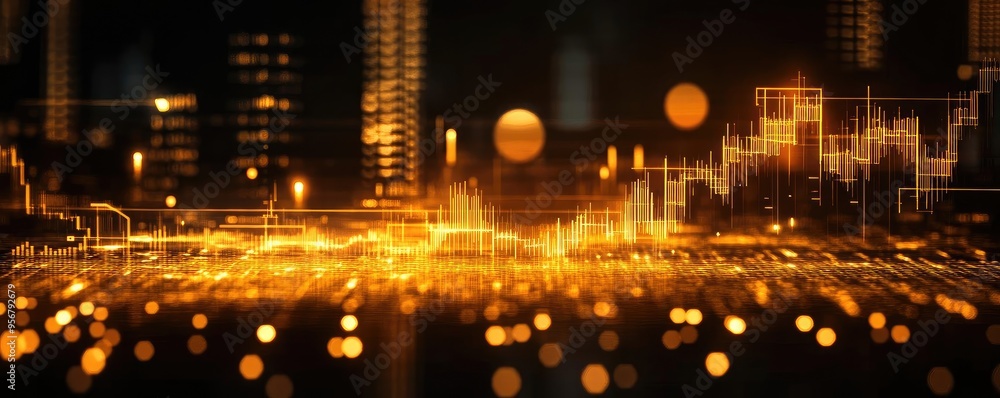 Poster abstract digital background featuring golden lights and futuristic patterns, ideal for technology an