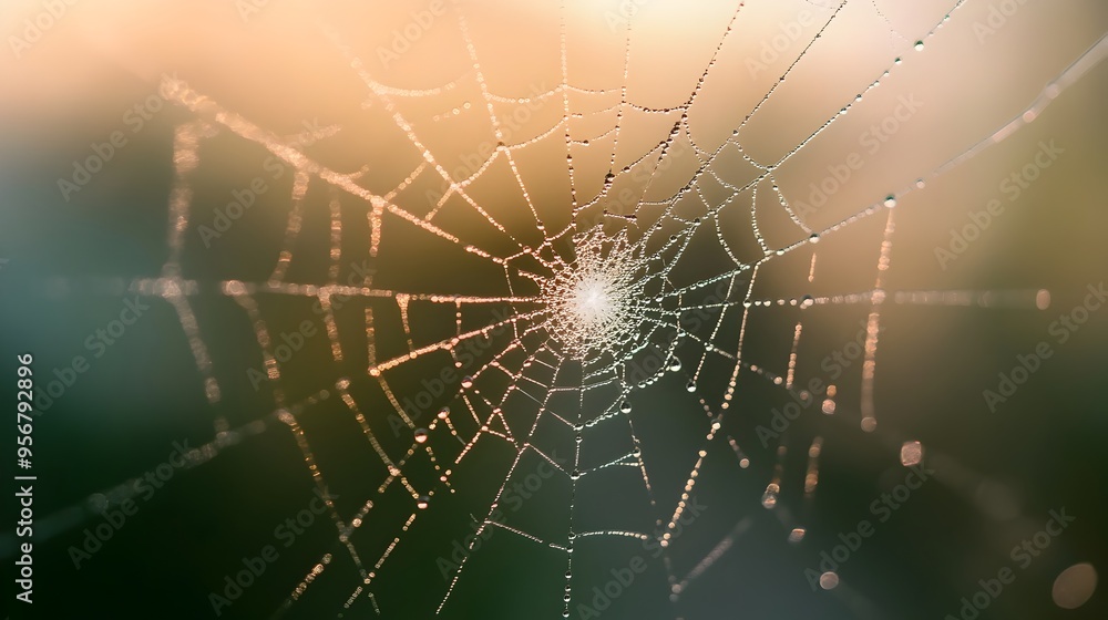 Poster macro photography showcasing the intricate and delicate fractures of a glass pane resembling a spide