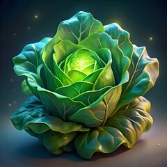 Obraz premium A vibrant 3D illustration of a lettuce. with a focus on its intricate leaf structure.