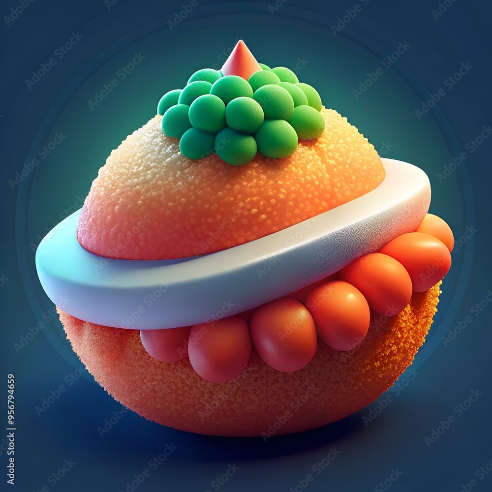 Poster abstract 3d illustration of a colorful. textured sphere with a unique design.