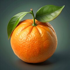 A vibrant 3D illustration of a juicy mandarin orange with two leaves.