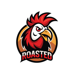 Rooster mascot logo icon vector design with text roasted isolated