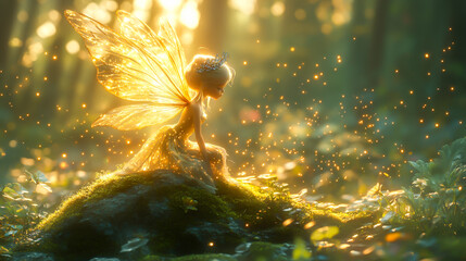 森の中の輝く妖精/Glowing Fairy in the Forest generative AI