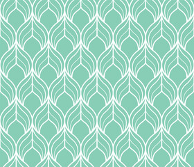 The geometric pattern with wavy lines. Seamless vector background. White and green texture. Simple lattice graphic design