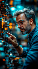 Professional and smart engineering or technician pointing at machinery and discussing with coworker in industry.