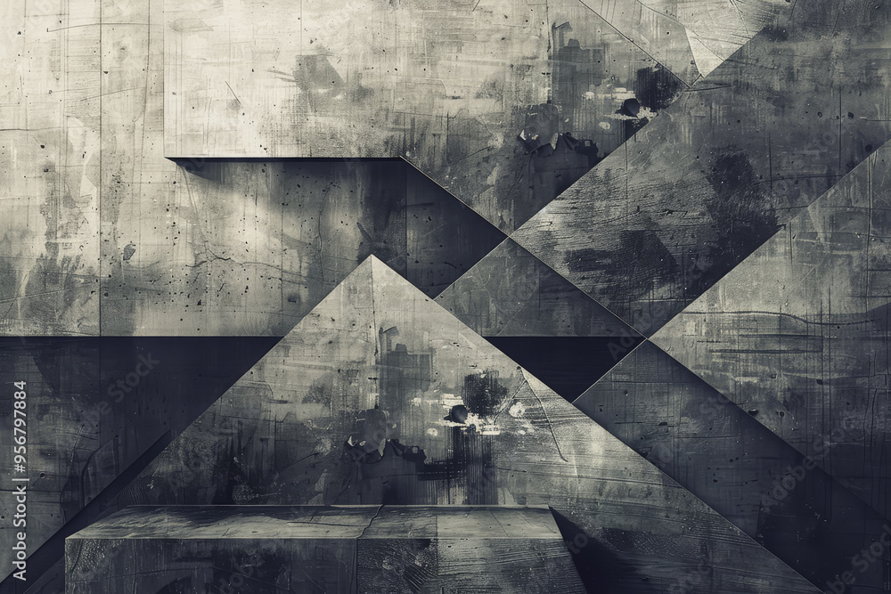 Fototapete minimalist composition of intersecting triangles. rendered in monotone with texture and opacity.