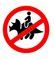 illustration of an It is forbidden to ride or bring dinosaurs sign, no dinosaurs sign