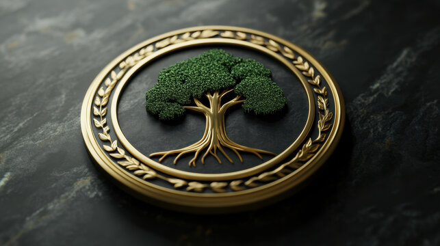 Deforestation Enforcement Badge,  3D rendered badge representing the enforcement of deforestation laws, highlighting efforts to protect forests and natural resources