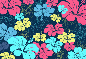 Hawaiian Seamless Pattern. Hibiscus flowers Pattern. Tropic flowers and Leaves. Hawaiian Aloha Shirt. Design for fabric, textile, wallpaper, clothing. floral background. vector illustration