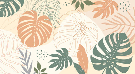 Tropical leaves background. Hand drawn leaves natural. monstera leaves. Design for fabric, textile, wallpaper, clothing, Shirt. floral element. Vector illustration © Alano Design
