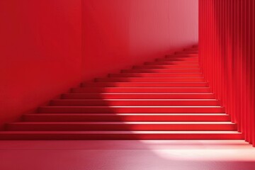 Red Staircase Leading Up to a Wall with Red Vertical Slats